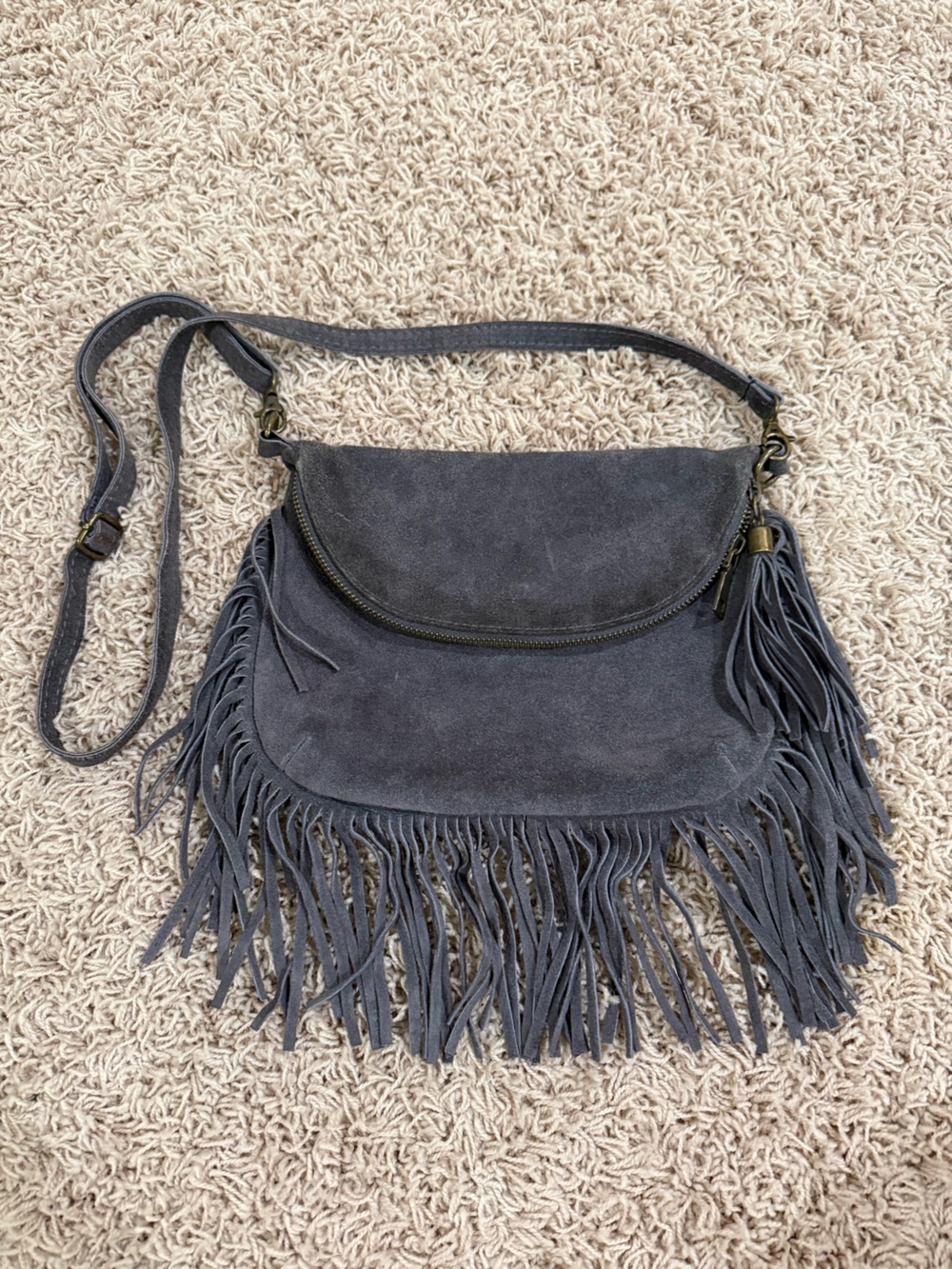 Suede Fringe Crossbody Bag - Charcoal